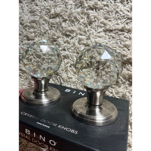 NWT BINO Crystal Door Knobs BRUSHED NICKEL One Set Round Crystal Balls - Picture 8 of 13